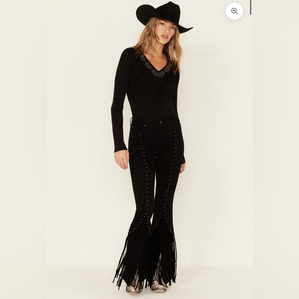 Idyllwind Fringe & Embellished High Rising Stretch Flared Fringe Jeans - 4